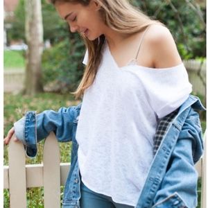 WHITE Project Social T Textured-Knit V-Neck Tee